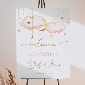 Baby Shower Welcome Sign, Twinkle Twinkle Little Star Baby Shower Sign, Gold and Blush Sign, Editable Welcome Sign, Instant Download, PTTLS