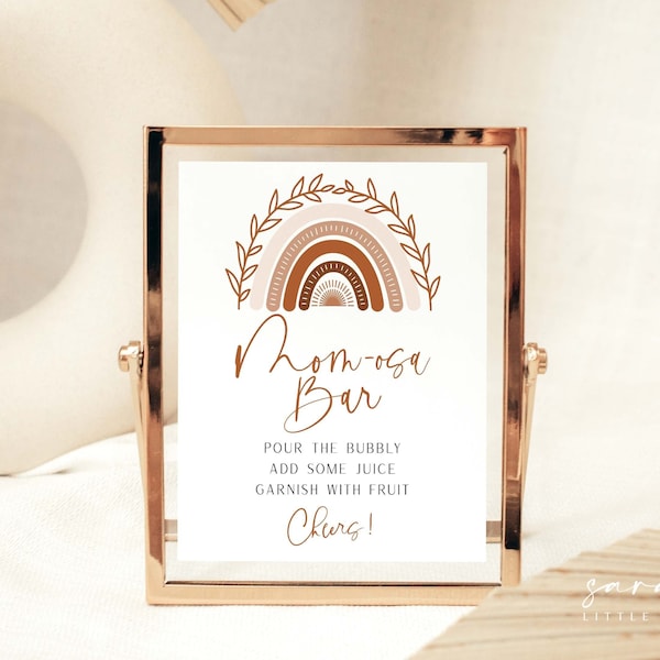 Bohemian Rainbow Momo-osa Bar Sign, Terracotta Baby Shower Decoration Sign, Muted Tones Baby Shower Momosa Bar  Sign | INSTANT DOWNLOAD BR03