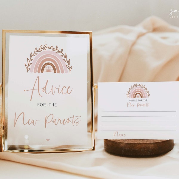 Rainbow Advice for the New Parents, Sign + Cards, Terracotta Baby Shower Table Sign, Muted Tones Baby Shower Game | INSTANT DOWNLOAD BR01