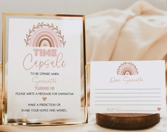 Editable Time Capsule SIgn + Cards, Bohemian Rainbow Time Capsule Sign, Terracotta Baby Shower Sign, Instant Download BR01