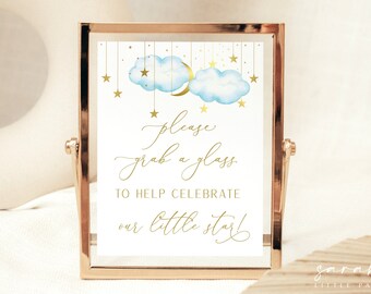 Twinkle Twinkle Little Star Baby Shower Sign, Blue Clouds  Gold  Moon Stars  Sign| INSTANT DOWNLOAD | 8 x 10" |  BTTLS