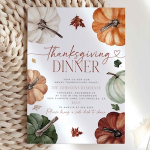 Thanksgiving Dinner Invitation | Let&#39;s Gather Invitation | Let&#39;s Give Thanks Invite | Pumpkin Thanksgiving Invite