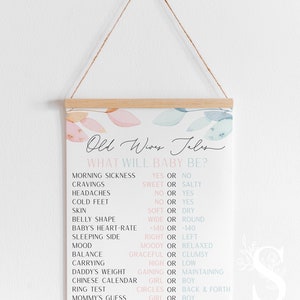 Old Wives Tales Sign, Printable Gender Reveal Sign, Gender Reveal Game, Boy or Girl Sign, Blue or Pink Decoration, Instant Download