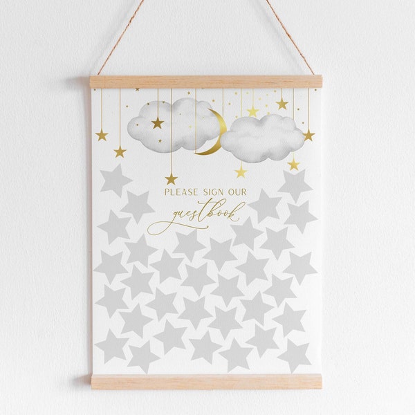 Guestbook Alternative Sign, Printable Guestbook, Twinkle Twinkle Little Star Baby Shower Sign, Gray and Gold Sign, Instant Download