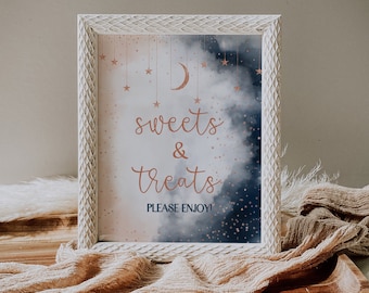 Snoepjes en lekkernijen Teken, Gender Reveal Sign, Blush & Navy Gender Reveal Sign, Rose Gold Sign, Moon Stars Thema, Instant Download