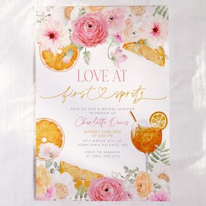 Love at First Spritz Bridal Shower Invitation, Citrus Bridal Shower Invite, Aperol Spritz Bridal Invite, Floral Bridal Shower Invite Orange