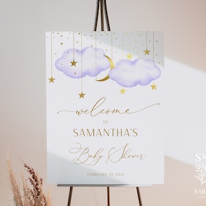 Baby Shower Welcome Sign, Twinkle Twinkle Little Star Baby Shower Sign, Lavender and Gold Sign, Editable Sign, Instant Download | LTTLS