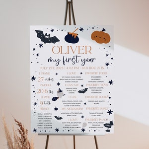Halloween Milestone Board, Spooky One Birthday Stats Sign, Fully Editable