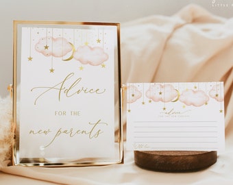 Advies voor de nieuwe ouders Sign + Cards Set, Twinkle Twinkle Little Star Sign en kaarten, Instant Download, Moon Stars Thema | GTTLS