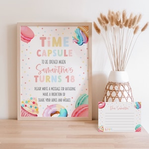 Sweet One Time Capsule Sign + Cards, Pastel Sweets Verjaardag Teken, Candy Verjaardag Teken, Bewerkbaar | DIRECT DOWNLOADEN | 8X10" | 16X20"