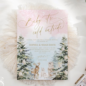 Winter Gender Reveal Invitation | Fully Editable Template