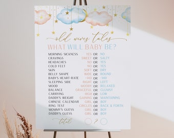 Gender Reveal Old Wives Tales,  Blue and Pink Sign, Twinkle Twinkle Little Star Sign, Instant Download,  Moon Stars  Theme | GRTTLS