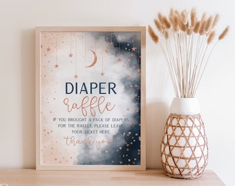 Diaper Raffle Sign, Gender Reveal Sign,  Blush & Navy Gender Reveal Sign, Rose Gold Sign,  Moon Stars  Theme, Instant Download