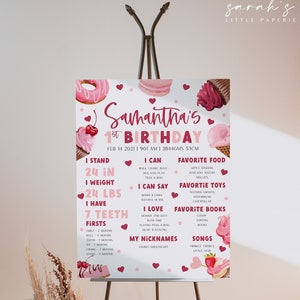 Valentines Birthday Milestone Board , My First Year Birthday Sign, Donut & Candy First Birthday Decor, Dessert Sign | INSTANT DOWNLOAD
