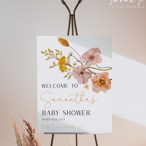 Wildflower baby shower welcome sign, Boho wildflower poster, Modern Garden party welcome sign | INSTANT DOWNLOAD | W01