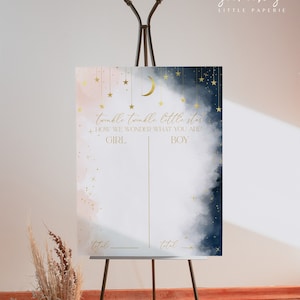 Gender Reveal Voting Sign, Twinkle Twinkle Little Star Gender Reveal Voting Poster, Gold  Moon Stars  Theme, Navy Pink| INSTANT DOWNLOAD