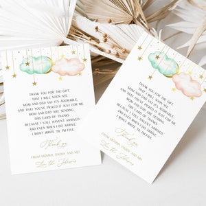 Editable Twinkle Twinkle Little Star Baby Shower Thank You Card, 5 x 3.5&quot;, Gold  Moon Stars  Thank You Card, INSTANT DOWNLOAD | PTTLS
