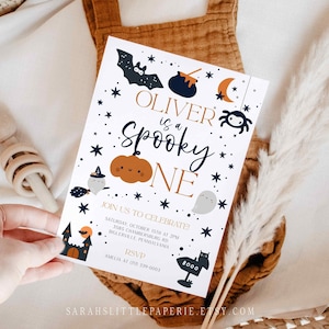 Halloween Birthday Invitation, Spooky One First Birthday Invitation,, Fully editable, Halloween 1st birthday Party Invite