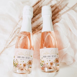 Modello di etichetta mini champagne Wildflower, etichetta bottiglia fiori Boho, tema festa in giardino / DOWNLOAD IMMEDIATO / W01