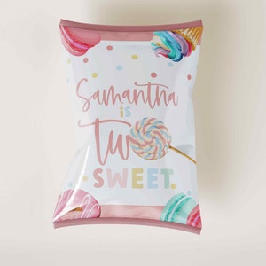 Two Sweet Birthday Chip Bag, Pastel Sweets Birthday Chip Bag | INSTANT DOWNLOAD