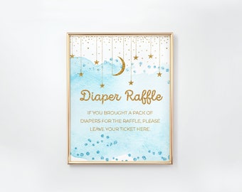 Diaper Raffle Sign, Twinkle Twinkle Little Star Baby Shower Sign, Blue Baby Shower Diaper Raffle Sign, Gold Sign, Instant Download