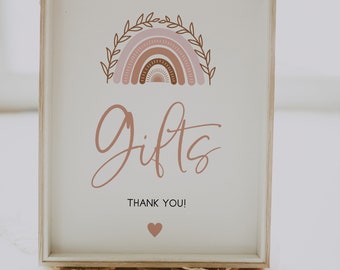 Gifts Sign, Bohemian Rainbow Baby Shower Gifts Sign, 8x10 and 5x7",  Terracotta Baby Shower Table Sign, Instant Download BR01
