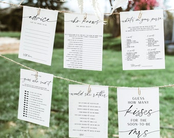 Bridal Shower Games Bundle, Modern Bridal Shower Games Pack, Minimalist Bridal Shower Games, Printable Editable Templates