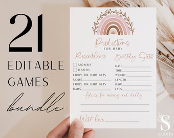 21 Baby Shower Games Bundle, Bohemian Rainbow Baby Shower Games, Party Games.  INSTANT DOWNLOAD, Bohemian Baby Shower Theme BR01