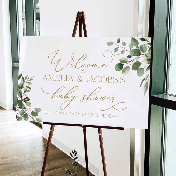 Greenery baby shower welcome sign, Botanical themed welcome sign, Printable greenery baby shower sign | INSTANT DOWNLOAD