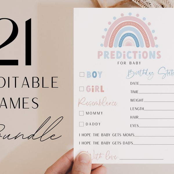 21  Gender reveal Games Bundle,     Rainbow Gender Reveal Games, Party Games.  INSTANT DOWNLOAD,     Gender Reveal Theme, Blue and Pink