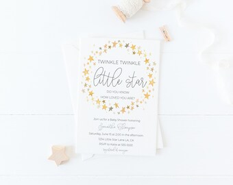 Twinkle Twinkle Little Star Baby Shower Invitation, Editable Baby Shower Invite, Star Theme Invitation, Printable Invitation, Instant