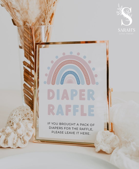Diaper Raffle Sign Gender Reveal Sign Rainbow Baby Shower Etsy