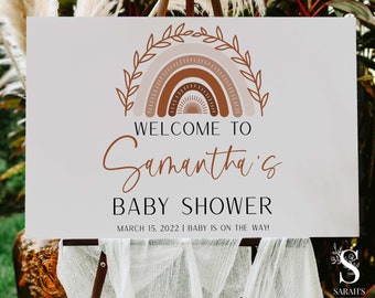 Bohemian Rainbow Baby Shower Welcome Sign, Muted Tones Welcome Sign, Terracotta Baby Shower Poster | INSTANT DOWNLOAD BR03