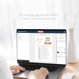 May include: A laptop screen displaying a digital design template for a "Guess Who Said It" game. The template features a floral design and a list of questions for a wedding shower or bridal party game.