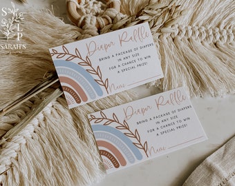 Boleto de rifa de pañales / Boleto de rifa de pañales Boho Rainbow / 3.5 x 5" / DESCARGA INSTANTE / Rifa de pañales de baby shower de terracota BR02
