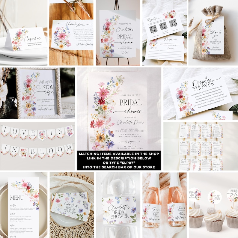 Wildflower Invitation Bundle, Floral Bridal Shower Invite, Wildflower Bridal Shower Invite, Recipe Card, Registry Card, Wildflower Invite image 2