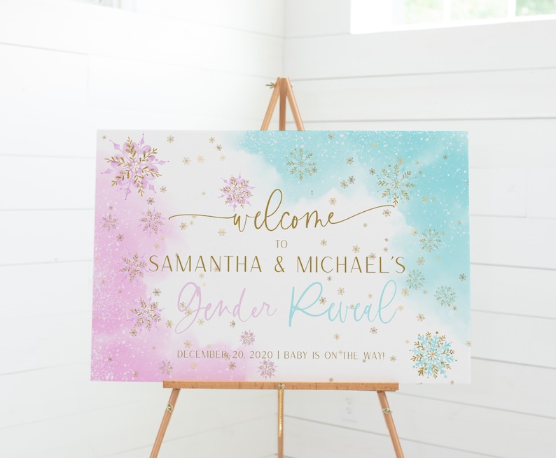 Snowflake Gender Reveal Sign Winter Wonderland Gender