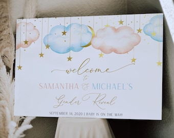 Gender Reveal Sign, Gender Reveal Welcome Sign, Twinkle Twinkle Little Star Gender Reveal Sign, Boy or Girl Sign,  Moon Stars  | GRTTLS