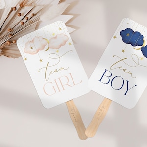 Team Boy Team Girl Reveal Fans, marineblauw en roze Team afdrukbare Fans, Twinkle Twinkle Little Star Gender Reveal Signs | DIRECTE DOWNLOAD