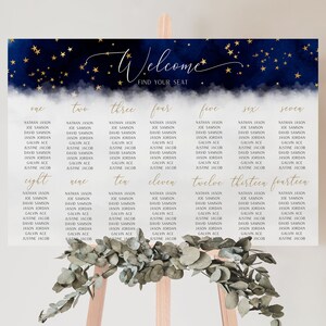 Celestial Seating Chart, Navy Blue and Gold Seating Chart, Editable Seating Chart, Wedding Seating Chart| INSTANT DOWNLOAD