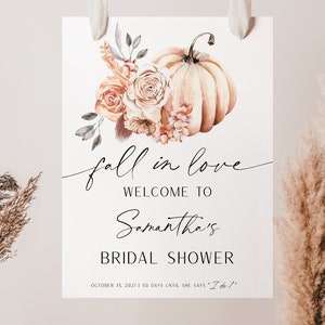 Fall Bridal Shower Welcome Sign, Fall in Love Bridal Shower Sign, Bridal Shower Poster | EDITABLE | INSTANT DOWNLOAD