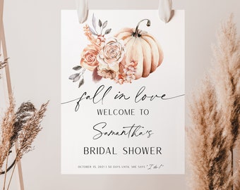 Fall Bridal Shower Welcome Sign, Fall in Love Bridal Shower Sign, Bridal Shower Poster | EDITABLE | INSTANT DOWNLOAD