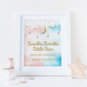Twinkle Twinkle Little Star How We wonder What You Are Gender Reveal Sign, Boy or Girl Sign, Blue and Pink, Instant Download