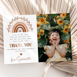 Boho Rainbow Foto Biglietto di ringraziamento, Biglietto di ringraziamento piatto, Biglietto fotografico Boho Rainbow MODIFICABILE, Toni terracotta tenui / DOWNLOAD IMMEDIATO