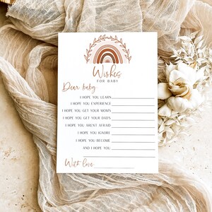 Wishes for Baby Game Card, Boho Rainbow Wishes for Baby Game, Baby Shower Game, Terracotta Muted Tones Game | TÉLÉCHARGEMENT INSTANTANÉ BR03