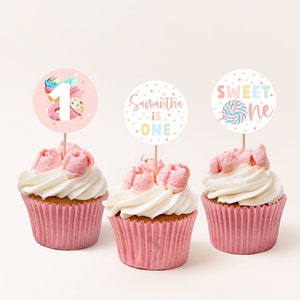 Sweet One Cupcake Toppers, Sweets Cupcake Decorations, Pastel Birthday ...