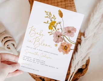 Wildflower baby shower invitation, Boho wildflowers invitation, Garden party invitation, Wild flowers theme | INSTANT DOWNLOAD | W01