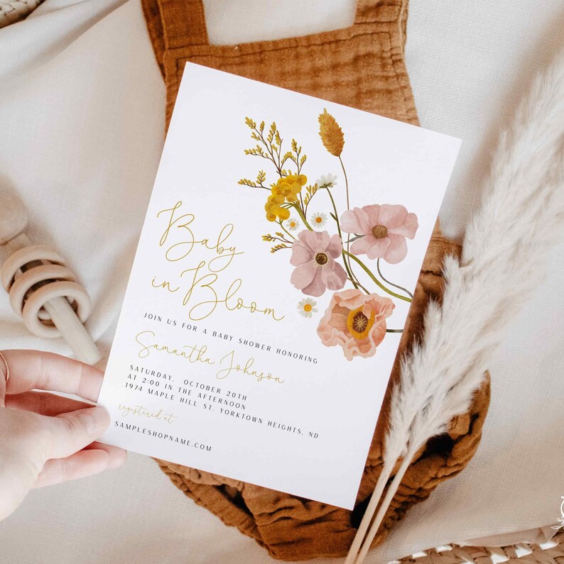 Wildflower baby shower invitation Boho wildflowers invitation Garden party invitation Wild flowers theme INSTANT DOWNLOAD W01