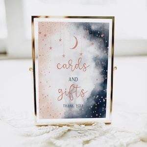 Twinkle Twinkle Little Star Geschenke Zeichen, Gender Reveal Geschenke Zeichen, Gold Mond Sterne , Blush Pink und Marine Blau |SOFORT DOWNLOAD