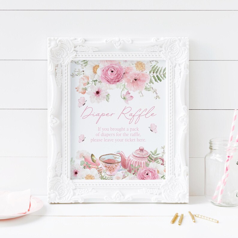 Teacup Raffle Tea Party Diaper Raffle Sign: Floral Teacup Design (instant Download ...